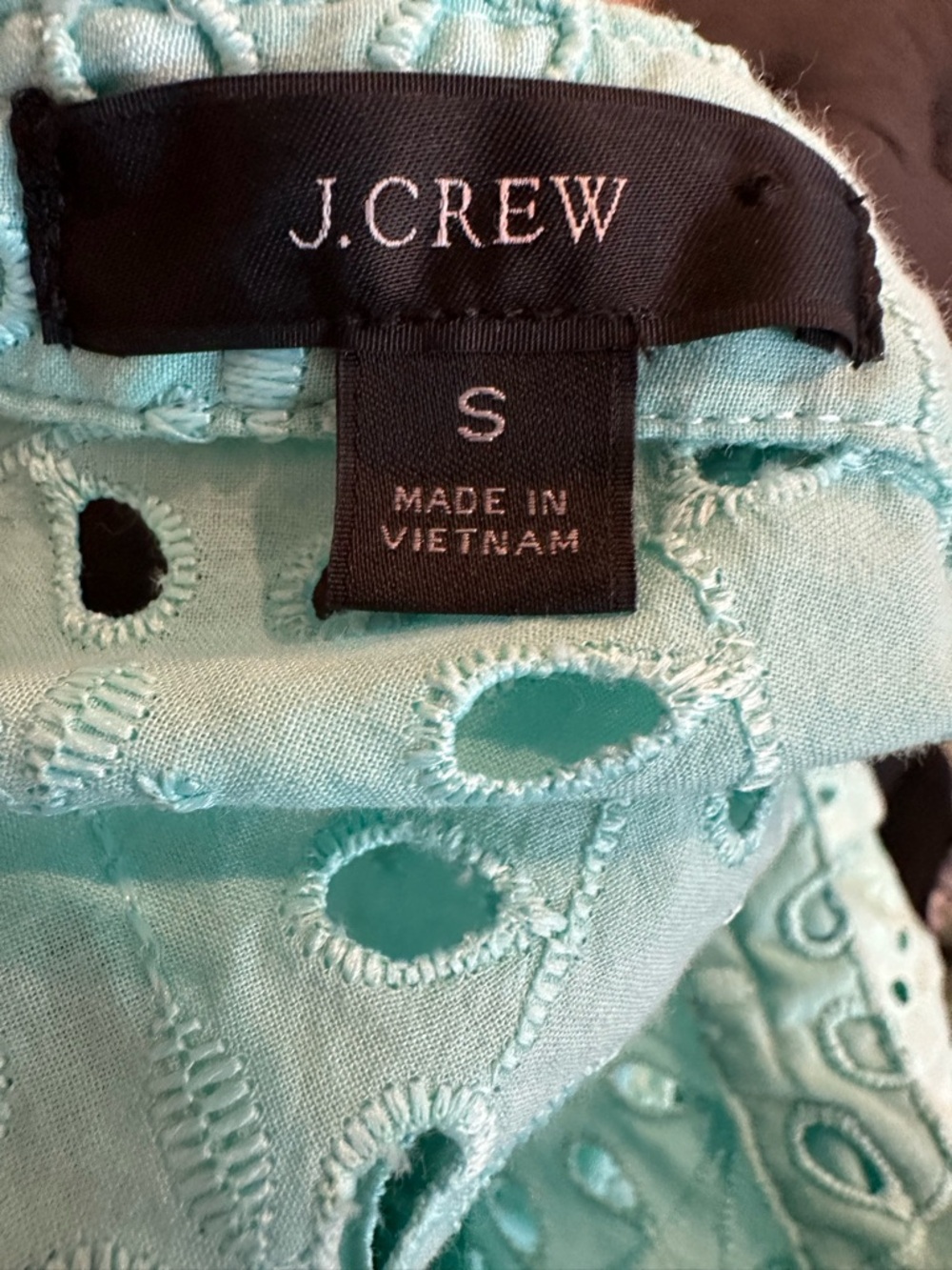 J.Crew Aqua Mint Eyelet Puff Sleeve Button Up Top S Boho Cottagecore - Picture 6 of 6